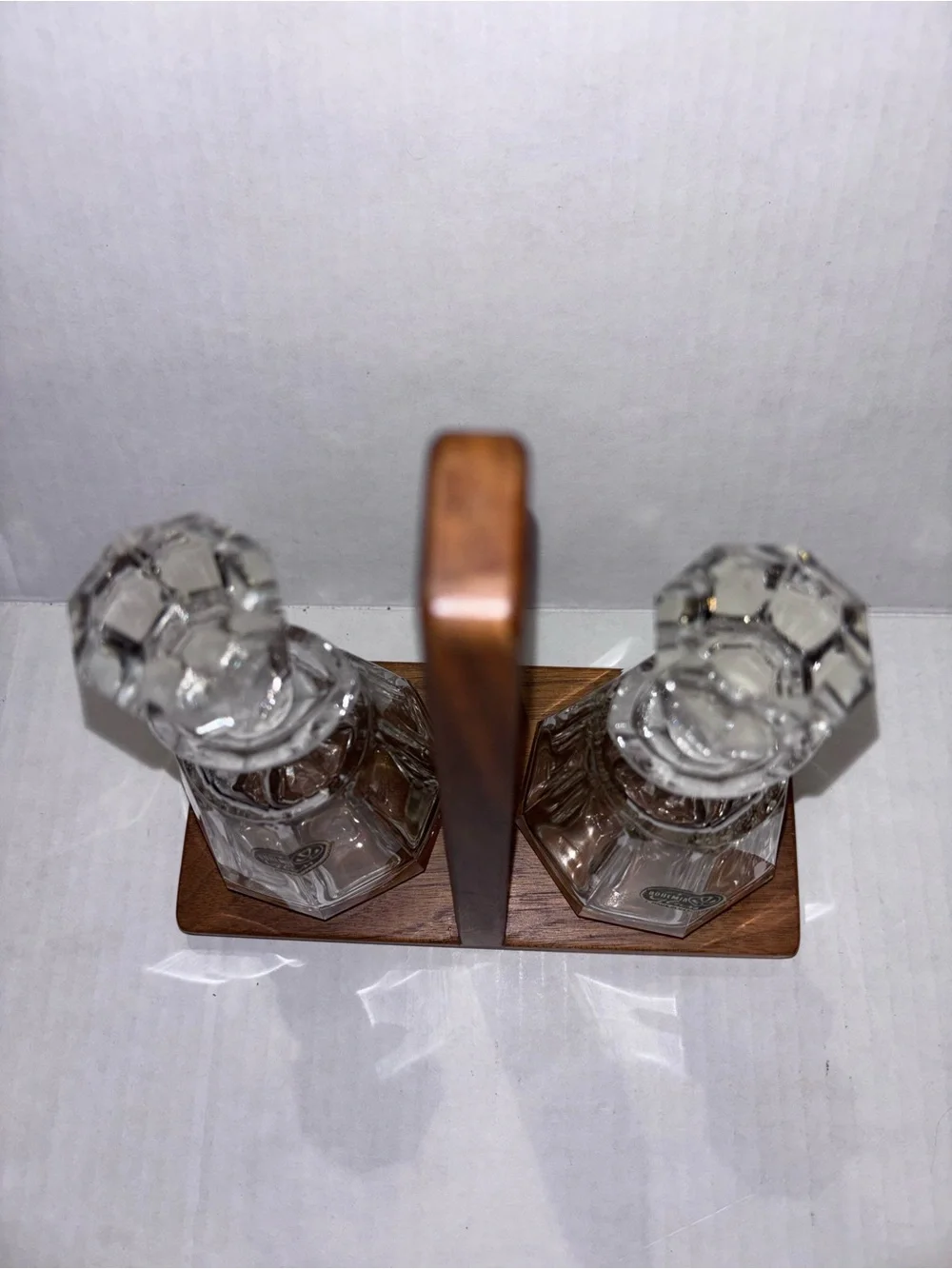 vintage Bohemia Glass Set with Wooden Stand